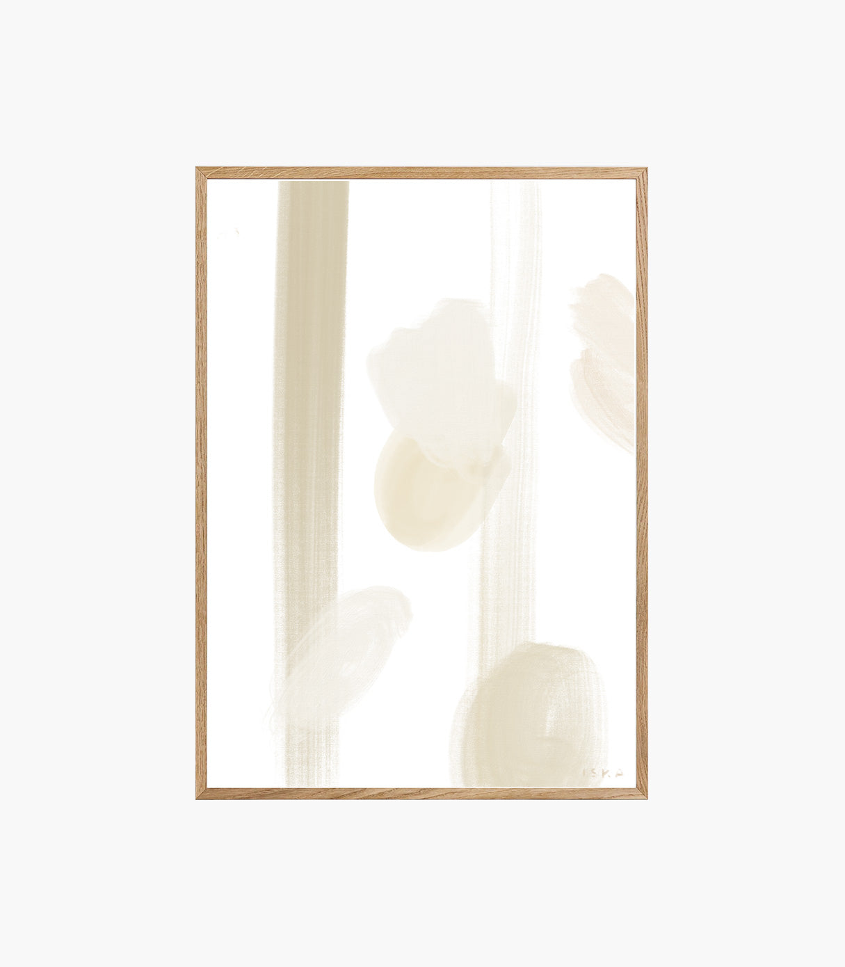 Beige Mist abstract art print on beige wall