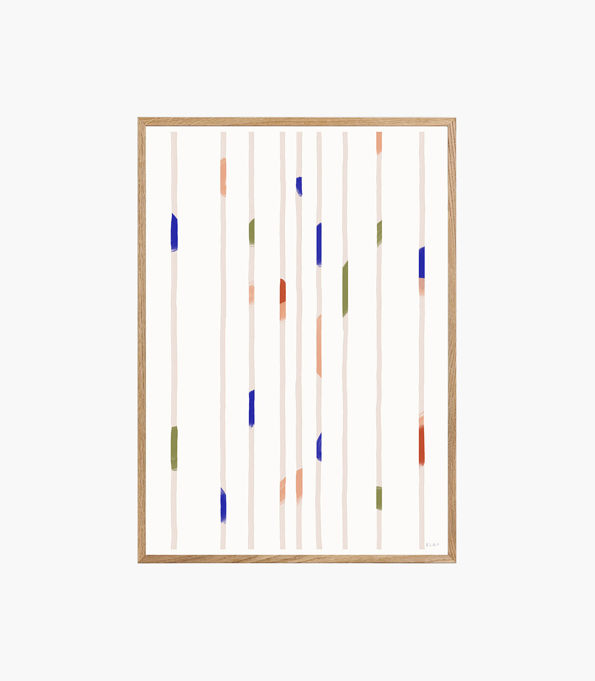 Modern muted-toned art print “Puls Layer” styled above side table